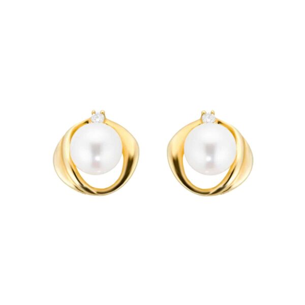 9ct Yellow Gold Fluid Pearl 0.04ct Stud Earrings