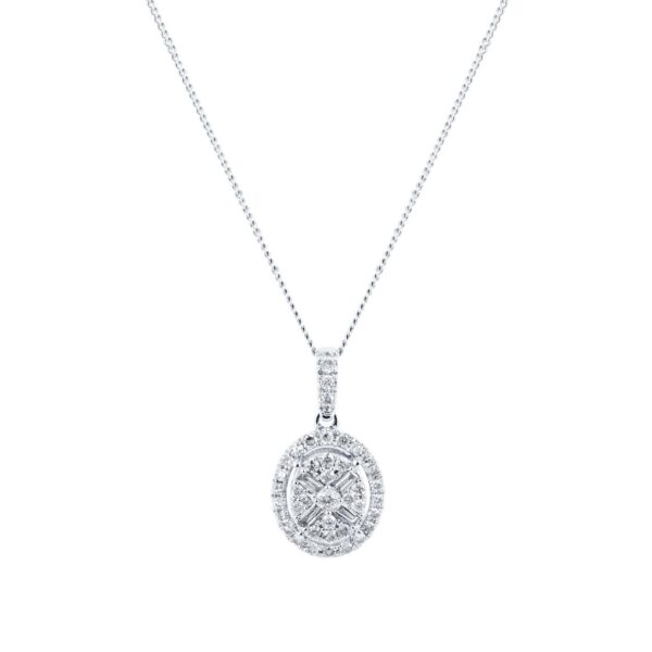 9ct White Gold 0.25ct Diamond Oval Cluster Pendant