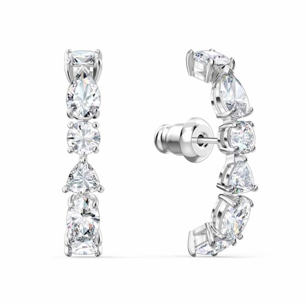 Rhodium Plated Tennis Deluxe Cubic Zirconia Cuff Earrings - Görsel 2