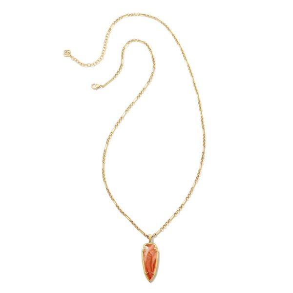 Skylar Vintage Gold Small Long Pendant in Orange Banded Agate - Görsel 2