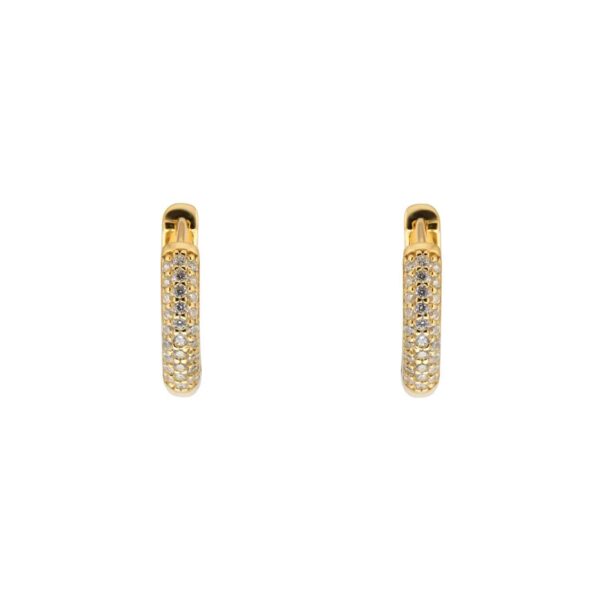 Yellow Gold Plated Silver Pave Cubic Zirconia Huggie Earrings - Görsel 2