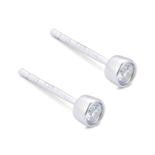 Silver & Diamond 0.10ct Besel Stud Earrings - Görsel 3