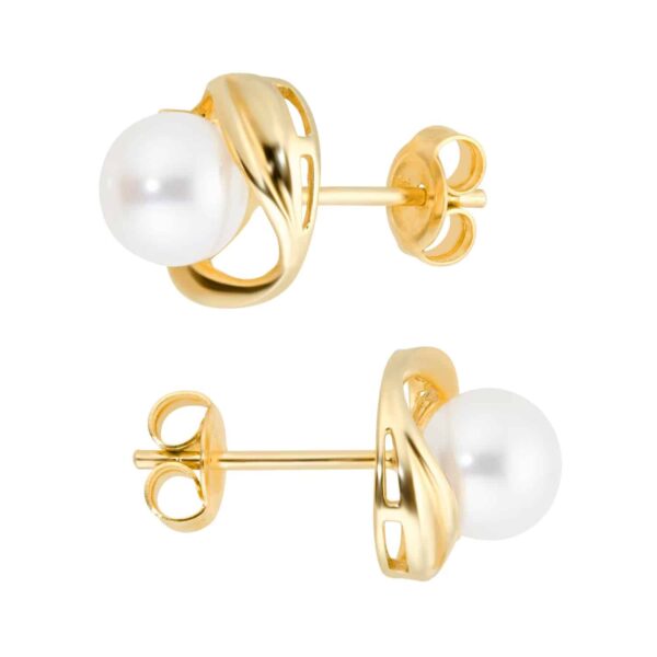 9ct Yellow Gold Fluid Pearl 0.04ct Stud Earrings - Görsel 3