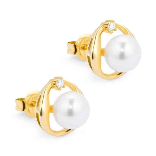 9ct Yellow Gold Fluid Pearl 0.04ct Stud Earrings - Görsel 4